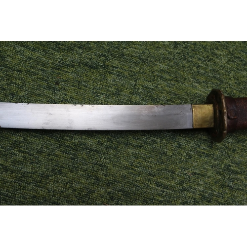 45 - Japanese Katana Sword with Bronze Tsuba. Blade Length 70cm, Total Length 98cm. With Scabbard