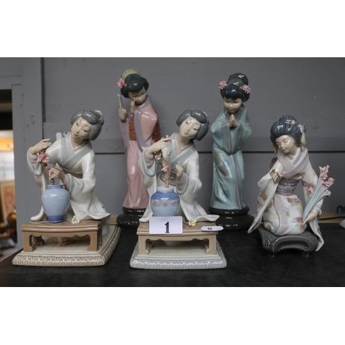 1 - Collection of 5 Lladro Japanese Geisha figures