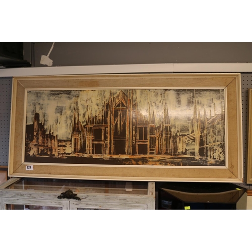 124 - Large Framed 1970s Oil board depicting Piazza Del Duomo Milan signed to bottom right Collinson. 112 ... 