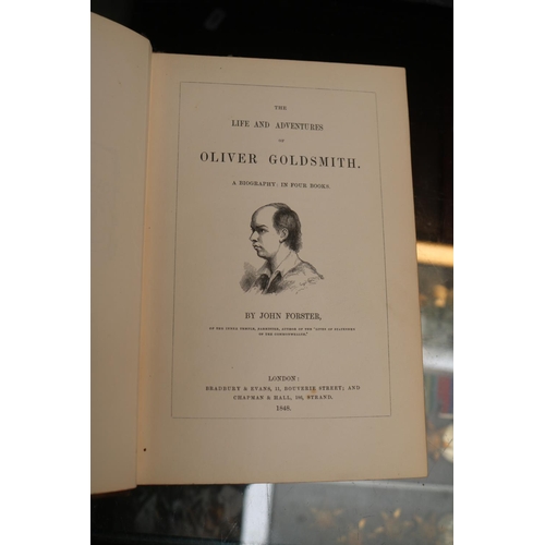 31 - Collection of Antiquarian books to include Forsters Life of Goldsmith, Tennyson, Saintaine Le Chemin... 