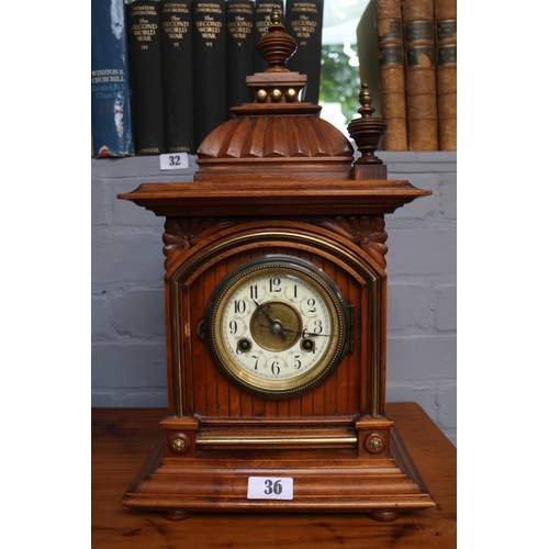 36 - Junghans Oak cased Bracket clock with numeral dial and brass detail 48cm in Height