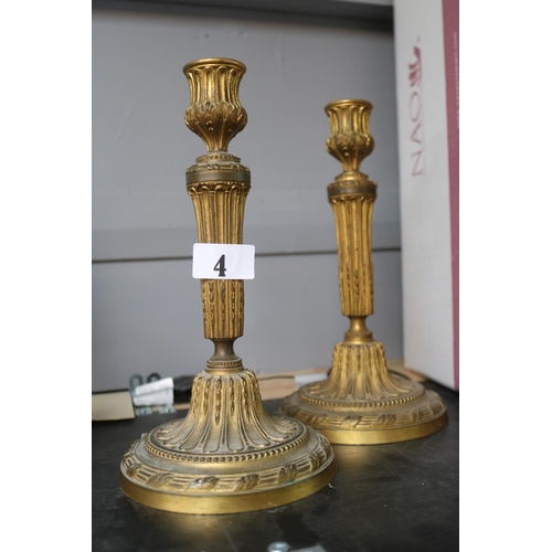 4 - Pair of Late 19thC Gilt Candlesticks 25cm