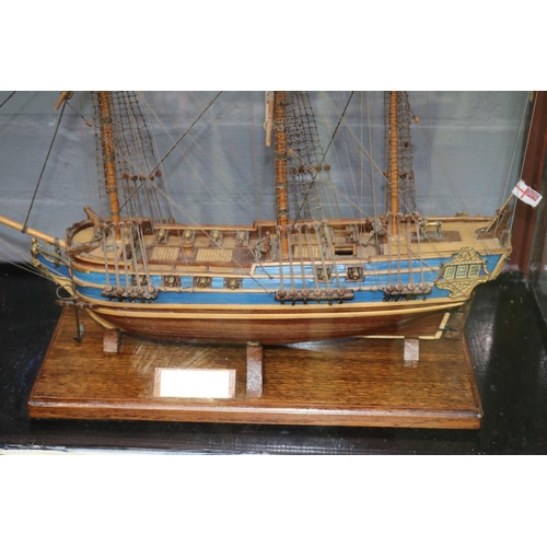 44 - Fine Quality Hand Built model of HMS President in wooden display case 53cm in height