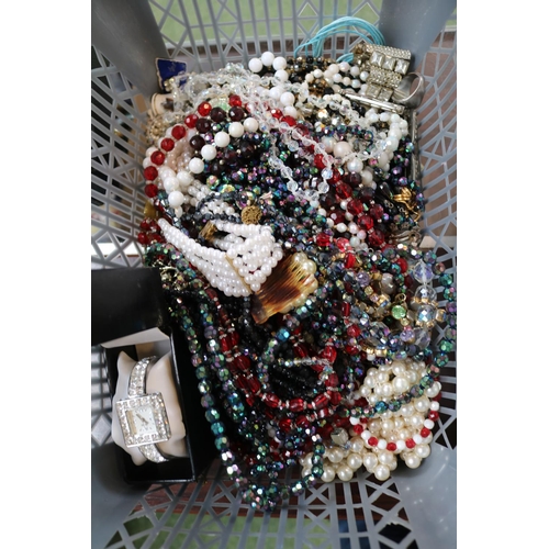 487 - 2 Boxes of assorted Costume jewellery to include Necklaces, Bangles, watches etc