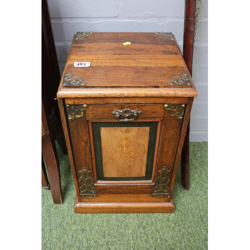 495 - Edwardian fall front coal Purdonium with brass fittings and Inlaid detail