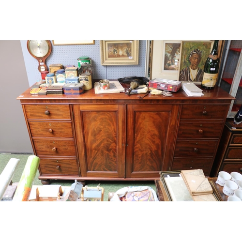 496 - Very Large Victorian Mahogany Cabinet of 8 Drawers and 2 cupboard doors on bun feet