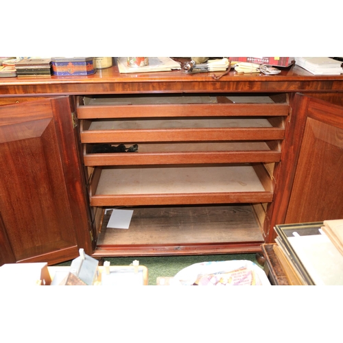 496 - Very Large Victorian Mahogany Cabinet of 8 Drawers and 2 cupboard doors on bun feet