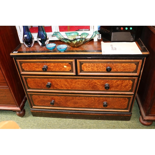 497 - Victorian Birds Eye Maple and Ebonised chest of 2 over 2 drawers with turned handles