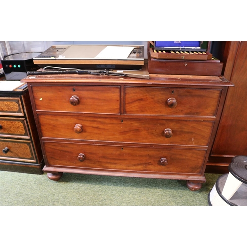 498 - Victorian Mahogany Chest of 2 over 2 drawers with turned handles over bun feet