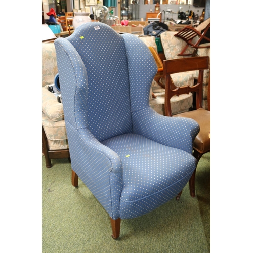 503 - Late 19thC Upholstered Wing Elbow chair with tall back