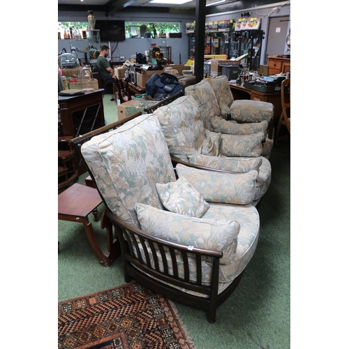 504 - Ercol Upholstered 2 Seater sofa and 2 matching Elbow chairs