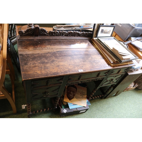 507 - Oak Desk with Carved back 5 drawers with applied decoration and Barley twist supports