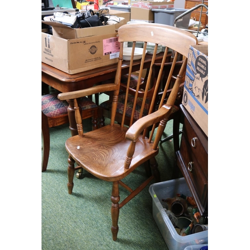 513 - Elm County Elbow chair with stick back over turned legs