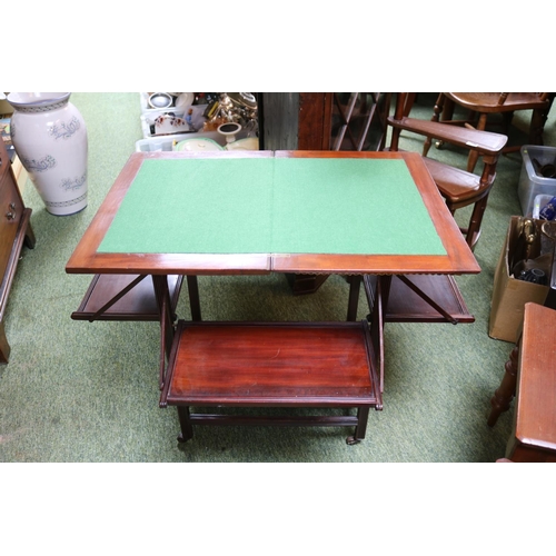 517 - Edwardian Fold over Card table with 4 hinged shelves over tapering legs