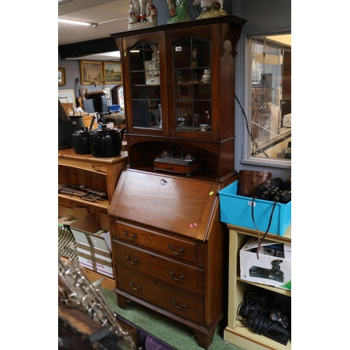 521 - Edwardian Bureau Bookcase with glazed leaded top