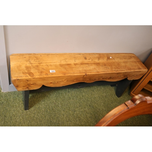 527 - Pine plank topped bench with shaped apron over painted base