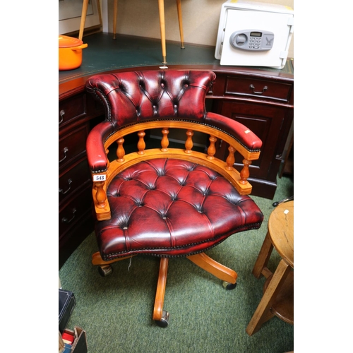 543 - Red Leather swivel button back office captains chair