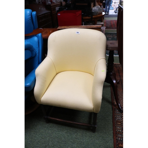 564 - Cream Upholstered Elbow chair on wooden turned base