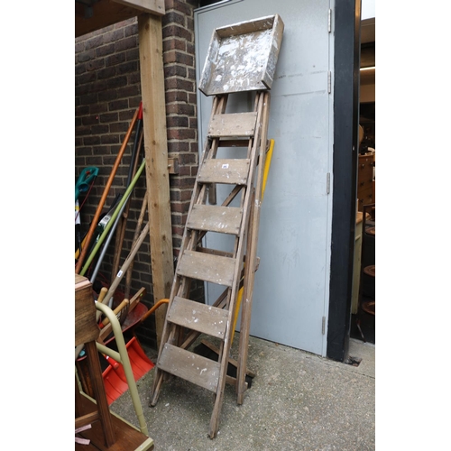 595 - Vintage folding Wooden painters ladder