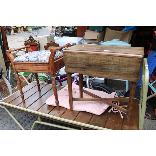 596 - Edwardian Piano stool and a Mahogany drop leaf table