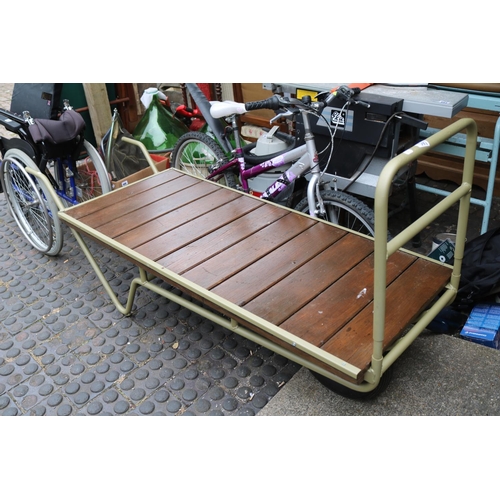 597 - Tubular Metal wooden planked garden trolley