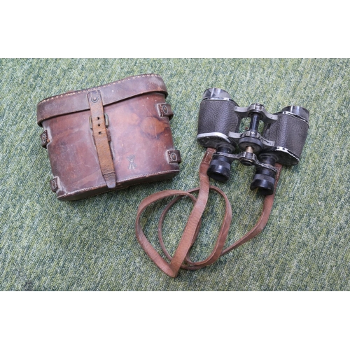 6 - Pair of Henry Manley WW1 Binoculars in Leather Case with impressed Military Arrows