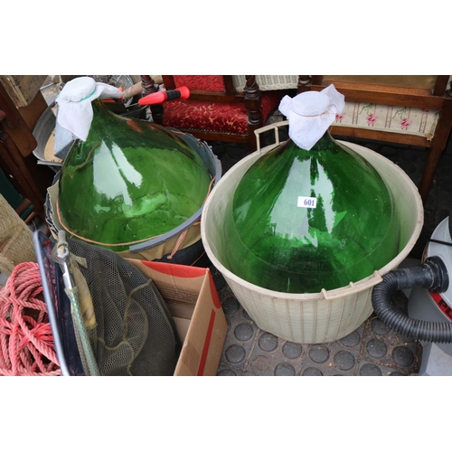 601 - 2 Large Green Glass wine makers cylinders/Terrariums