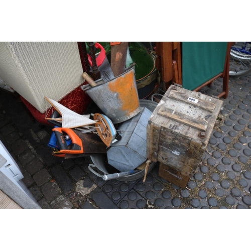 606 - Collection of Galvanised items and a Pine storage box