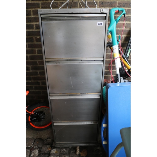 609 - Stripped Metal 4 drawer filing unit