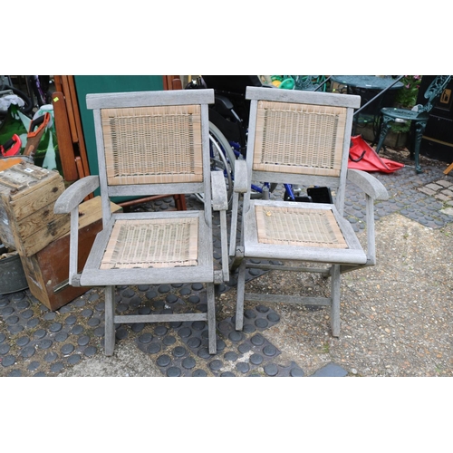 628 - Pair Hardwood cane seated Elbow chairs