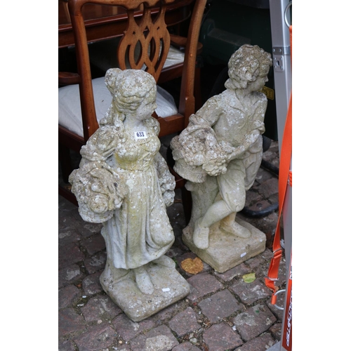 633 - Pair of Concrete Flower seller figures