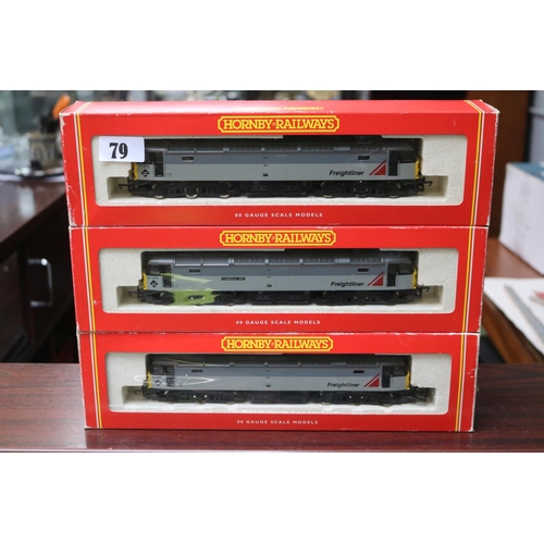 79 - 3 Hornby OO Gauge Freightliners boxed to include R2013 B &  R2013A