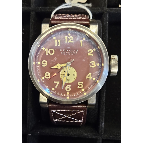 486G - Pegoud Mega Quartz watch with Maroon face and strap