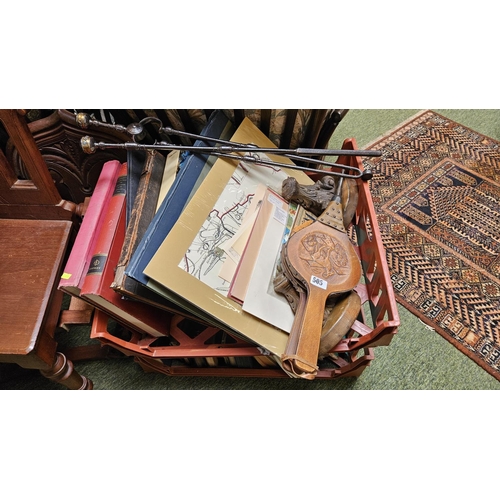 505 - Collection of assorted Antiquarian and later books and assorted bygones to include Bellows, Cast Iro... 