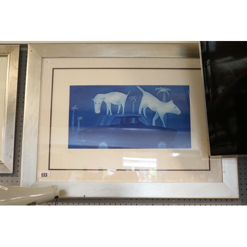 193 - Framed limited edition print entitled 'Two Dogs unravelled travel' 4 of 20 signed indistinctly to bo... 