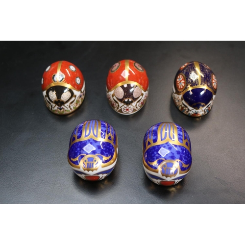 126 - 5 Royal Crown Derby Paperweights to include Millennium Bug x 2, Ladybug x 2 and a Blue Ladybird all ... 