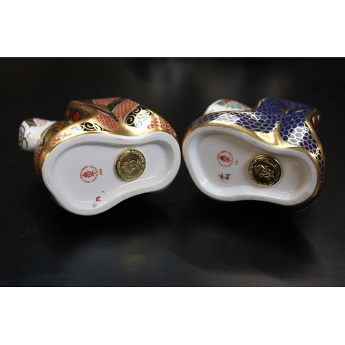 127 - 2 Royal Crown Derby Paperweights Snakes in 2 Colourways MMI & LII