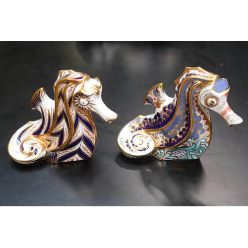 128 - 2 Royal Crown Derby Paperweights to include Paptim Seahorse with Gold Stopper LVIII & Coral Seahorse... 