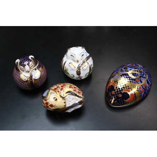 130 - 4 Royal Crown Derby Paperweights to include Dormouse, 2 Field Mice and a Computer Mouse with Gold St... 