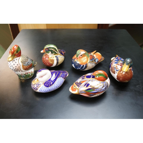 134 - 6 Royal Crown Derby Wild Fowl Paperweights to include Teals, Mallards etc with Gold and Silver stopp... 