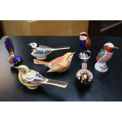 142 - 7 Royal Crown Derby Paperweights to include Pied Wagtail, Fairy Wren, Bee-Eater and others