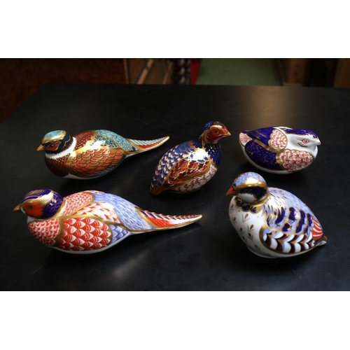 150 - Collection of 5 Royal Crown Derby Paperweights to include Red legged Partridge, Woodland Pheasant, Q... 