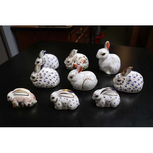 153 - Collection of 9 Royal Crown Derby Rabbit Paperweights to include Snowy Rabbit MMII, Meadow Rabbit fo... 