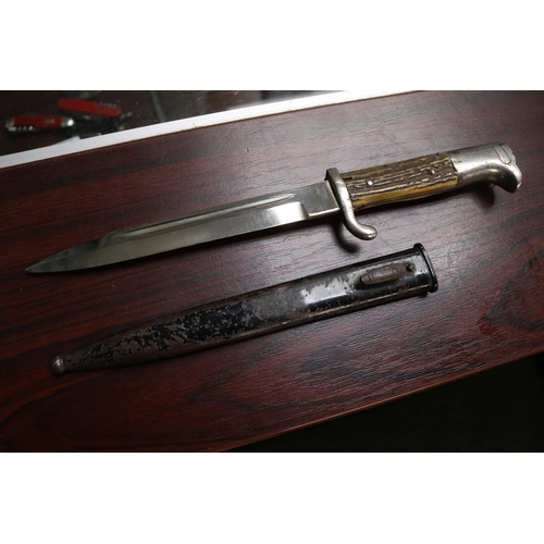 161A - Wehrmacht K98 Short Dress Bayonet with Antler handled and scabbard 35cm in Length