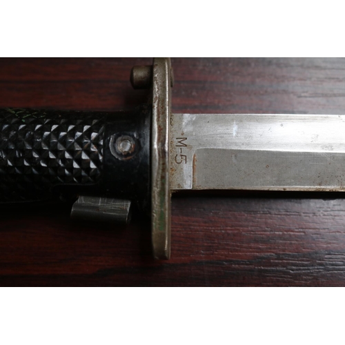 162 - American M5 Bayonet with scabbard and frog with working catch. 30cm in Length