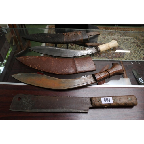 165 - British Heavy Bayonet by T Markham and 2 Indian Kukri blades 45cm in Length