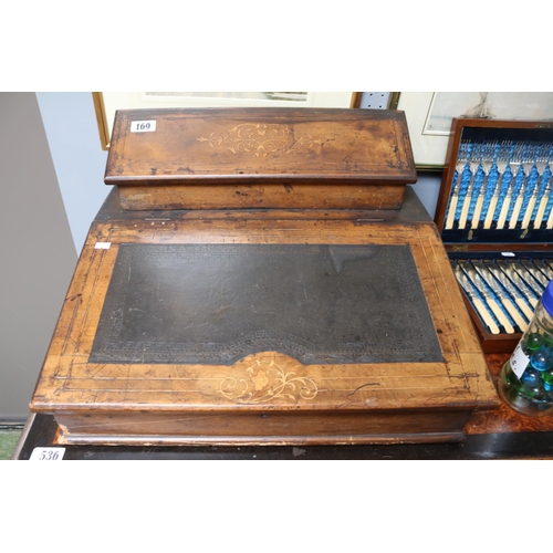 169 - 19thC Walnut Inlaid clerks tabletop writing slope with fitted interior