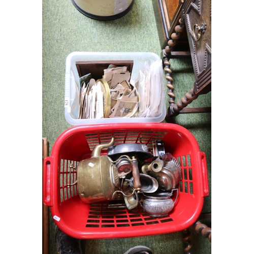 178 - Crate of assorted Brass and metal ware with assorted Photographs and ephemera