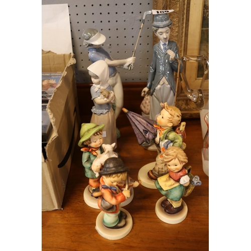 189 - Collection of Hummel figures, Lladro Charlie Chaplin, Nao woman Golfer and Nao figure of a Girl