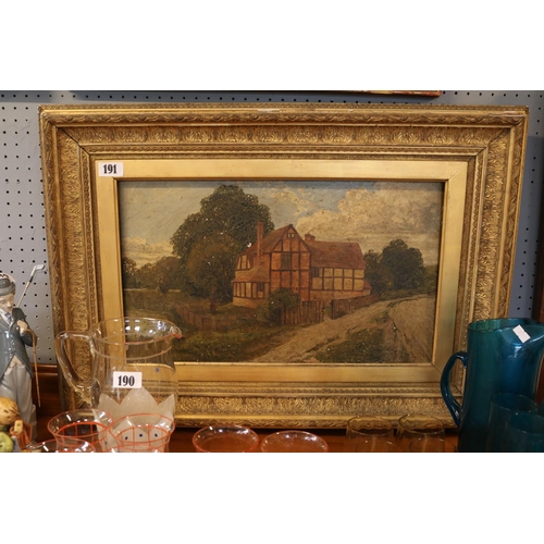 191 - Gilt Gesso framed Oil on canvas of a Country Manor unsinged